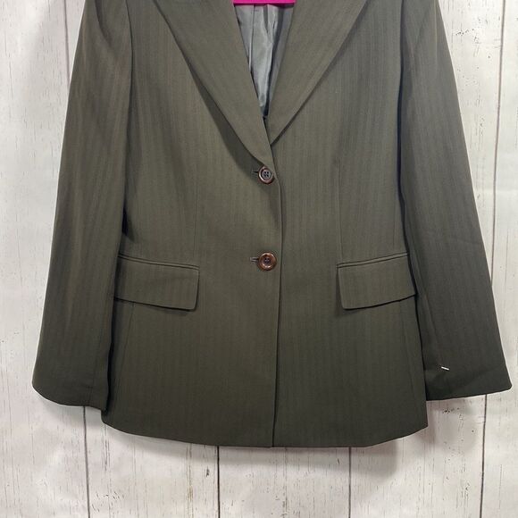 Tahari Arture S Levine Womens Dark Olive Green Blazer Jacket - Picture 13 of 14